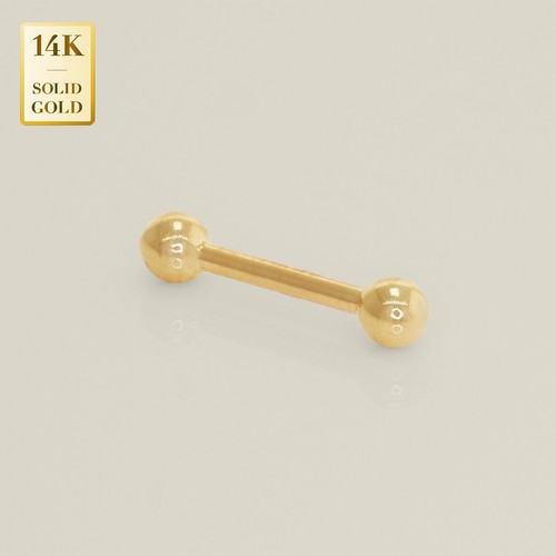 14K Real Solid Gold 3mm Plain Ball Straight Barbell Body Piercing Eyebrow 16g - Picture 2 of 9