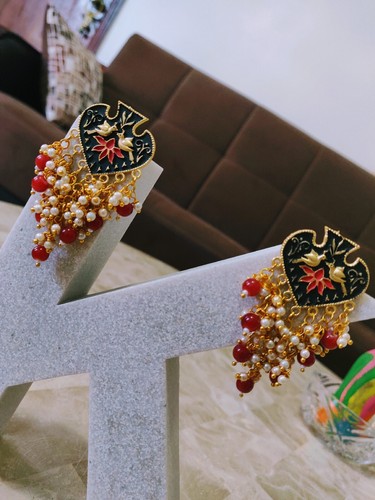 Indian Ethnic Pearl Earrings/Meenakari Suitable For Wedding Shaadi Earrings/ - Picture 18 of 24