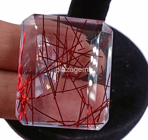 Red Rutilated Quartz 132 Ct Certified Emerald Cut Loose Gemstone 38x31mm 4SUO - Picture 7 of 7