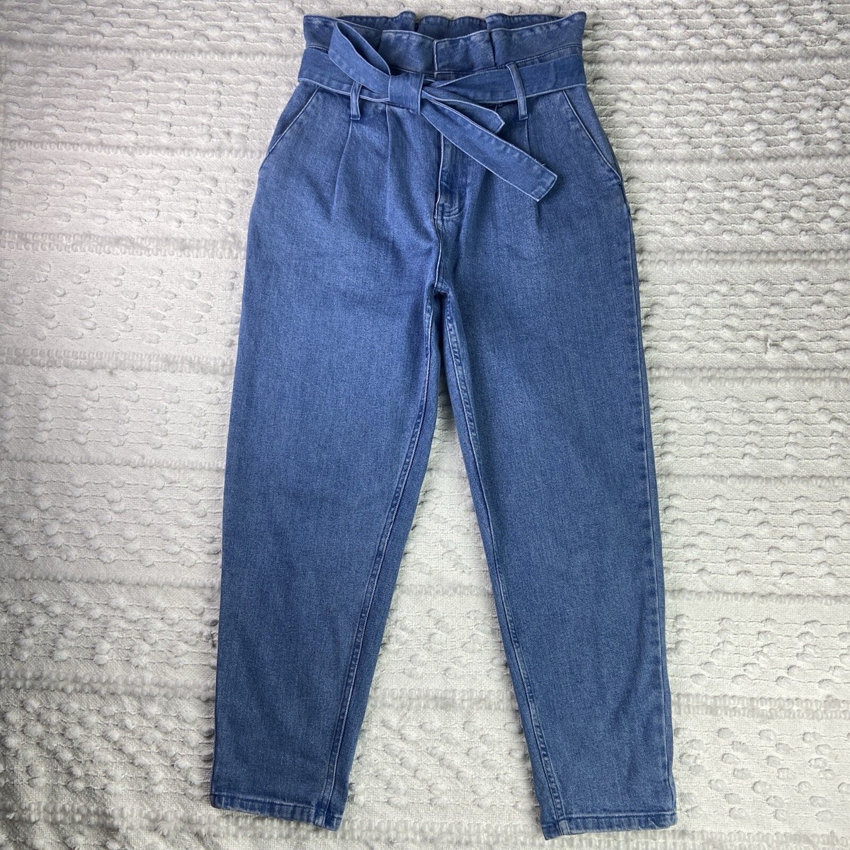 Who What Wear High Rise Paperbag Belt Cropped Pleated Jeans Sz 4 