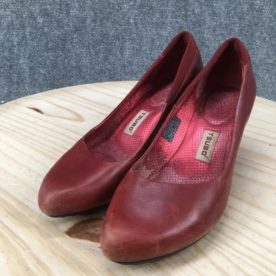 Sapatos femininos Tsubo 9 sapatos de couro vermelho salto casual biqueira amêndoa - Imagem 3 de 4