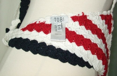 Tobi summertime American flag crocheted cross body Bra Bralette top size small - Picture 2 of 8