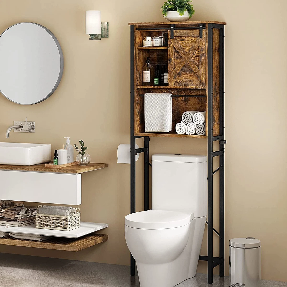 VASAGLE 3-Tier over the toilet storage Bathroom Storage Shelf Organizer  Rustic Brown and Black