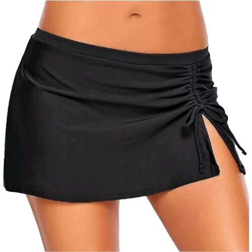 Tsla Women's Bikini Side Drawstring Ruffled Swim Skort Swimsuit Cover-Up