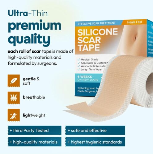 Silicone Scar Tape Reusable Sheets 120” x 1.6” Medical Grade Silicone Scar Sh... - Picture 3 of 8