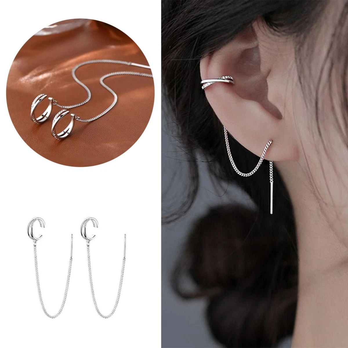 Fashion Sparkling Diamond Geometric Ear Wire Personality Earrings