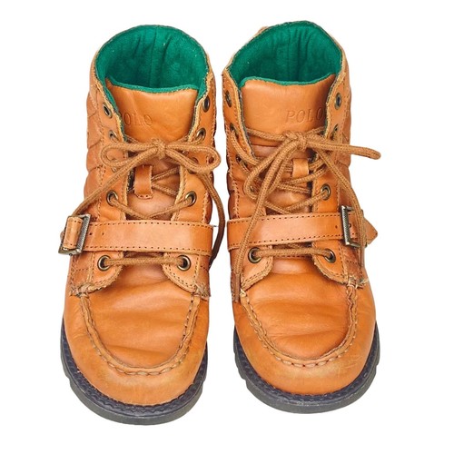 Polo Ralph Lauren Boys Ankle Boots Ranger Hi II Tan Leather Lace up Boys Sz 2 - Picture 3 of 15