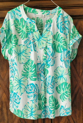 Top, blusa, camisa, sin mangas, floral/hojas, 2XL de Kim Roger - Imagen 1 de 3