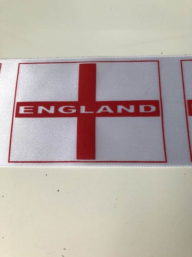 7cm Wide ‘England’ White Satin Ribbon - Picture 1 of 3