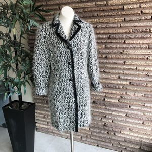 Tesori-Black-White-Mohair-Fuzzy-Sweater-Coat-L