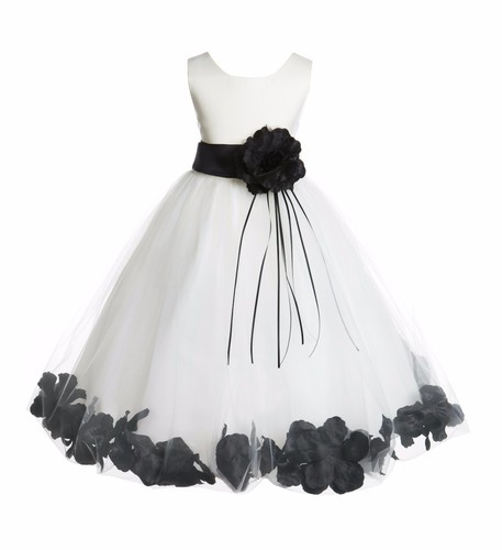 Wedding Pageant Floral Rose Petals Ivory Flower Girl Dress Tulle Princess Kids - Picture 3 of 32