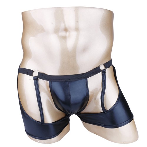 Mens Sexy Lingerie Faux Leather Pouch Boxer Briefs Underwear Shorts Underpant - Picture 4 of 35