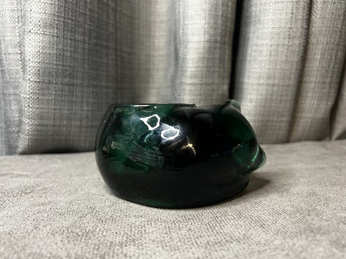 Indiana Glass Emerald Green Heavy Glass Sleeping Cat Votive Candle Holder 5” - Picture 3 of 8