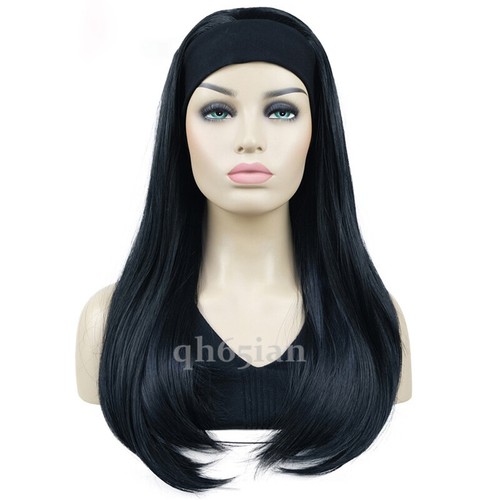 Ladies Wig Long Straight 3/4 Half Wig Hair Head Band Silky Black Natural wigs - Picture 32 of 36