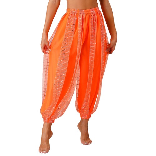 Damen Bauchtanz Unterhose Hose glänzend Pailletten Haremshose Bühnenperformance - Bild 56 von 110