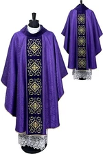Purple Gothic Chasuble Set • Damask Fabric • Gold Embroidery • Matching Stole