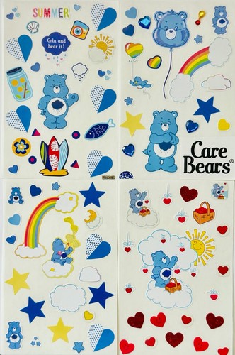Care Bears Blue GRUMPY BEAR 4 New sticker sheets rainbow summer hearts stars - Picture 3 of 5