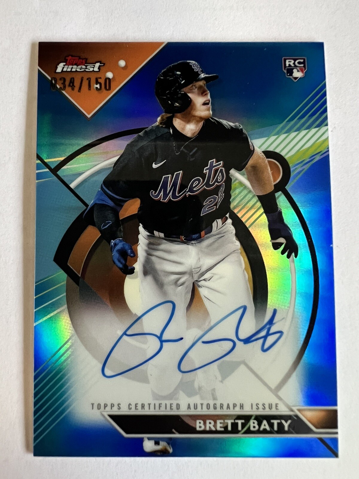 2023 Topps Finest Brett Baty RC Autograph Blue Refractor #34/150 #FA-BBA Mets SP