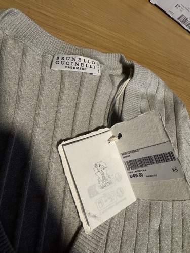 $1495 Brunello Cucinelli X-Small Cashmere Sweater Sparkling Ribbed Knit V Neck - Picture 8 of 12