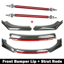 Carbon Fiber Car Front Bumper Lip Chin Spoiler Splitter Body Kit+Strut Rods(Red)