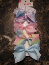 Girls 5  Hair Bows Clips Solid Patterns Colors Pack of 5 Various Colors