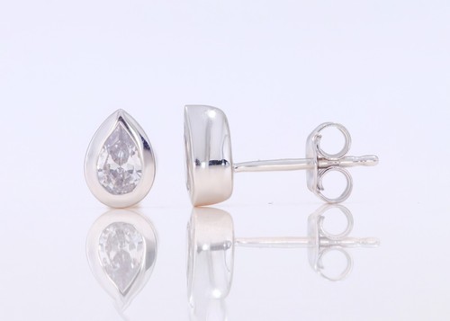 1.00Ct FG/VS Bezel Pear Lab Grown Diamond Push Back Stud Earrings-14K Solid Gold - Picture 14 of 17
