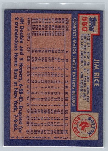 1984 Topps Jim Rice #550 Boston Red Sox NM-MT - Picture 2 of 2