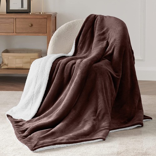 Coffee Sherpa Fleece Blanket Ultra Soft Twin Full Queen Size Sofa Bed Mink Throw - Picture 30 of 60