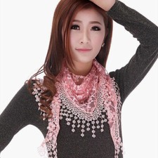 Lace Tassel Sheer Mesh Floral Print Lightweight Triangle Scarf Shawls and Wraps