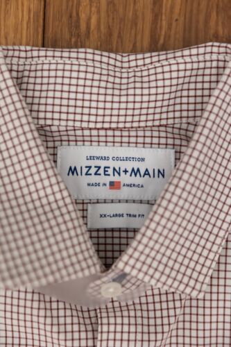 New Mizzen + Main Men's XXL Dress Shirt Leeward Trim Fit Red White Button Up - Picture 4 of 9