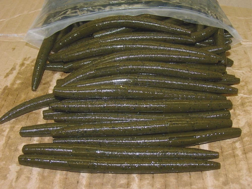 4" Stick Senko Style Green Pumpkin 100 count bag Bulk Bass Plastics Worm