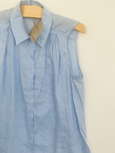 Linen & Co. Bali Lux Breezy Light Blue  100% Shell Tank Shirt Top Sleeveless NWT - Picture 3 of 11