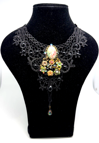 Beautiful Necklace Fabric Choker With Colorful Crystals By Michal Negrin #610# - Picture 5 of 9