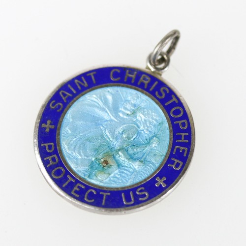 Medalla de San Cristóbal Regina vintage de plata de ley azul sobre esmalte azul - Imagen 2 de 4