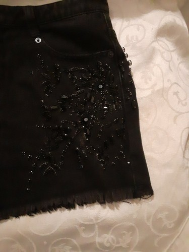 Minifalda vaquera Free People para mujer negra con estrás deshilachada talla 4 - Imagen 3 de 5