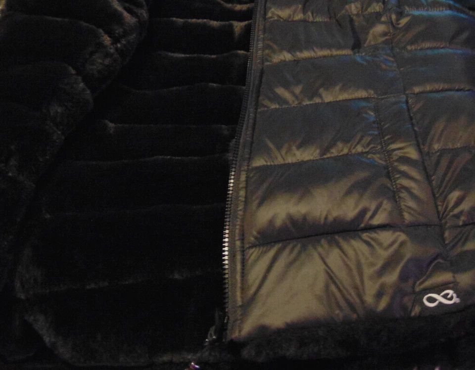 Be Boundless Reversible Hooded Faux Fur Vest Nylon Rain/Wind Proof Black ~L - Изображение 4 из 4