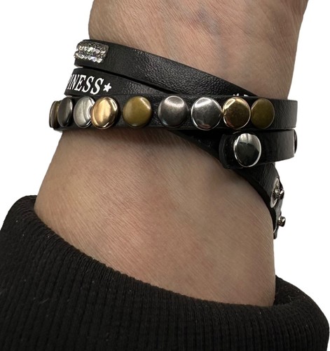 Black Leather Snap Criss Cross Bracelet & Multicolor 18mm Heart Snap Love & Hope - Picture 6 of 15