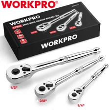 WORKPRO 3PCS Ratchet Set 72-Tooth 1/4" 3/8" 1/2" Dr Quick Release Ratchet Handle
