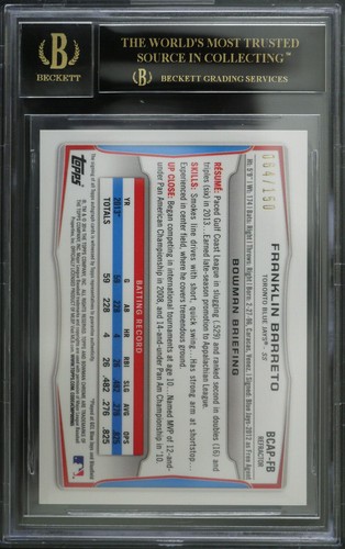 BGS 10 2014 BOWMAN CHROME FRANKLIN BARRETO RC /150 BLUE REFRACTOR AUTO 10 BLACK - 第 2/2 張圖片