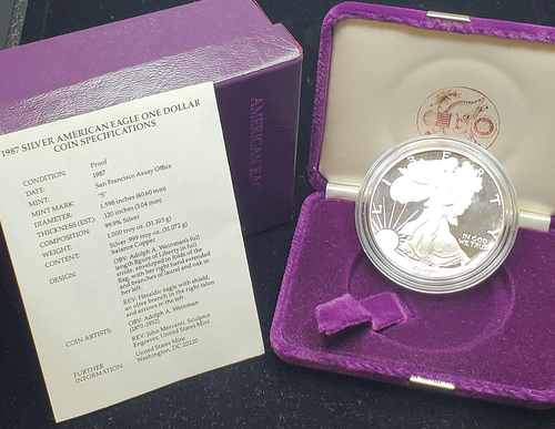 1987-S American Silver Eagle-1oz .999 Fine Silver in US Mint Box W/ COA