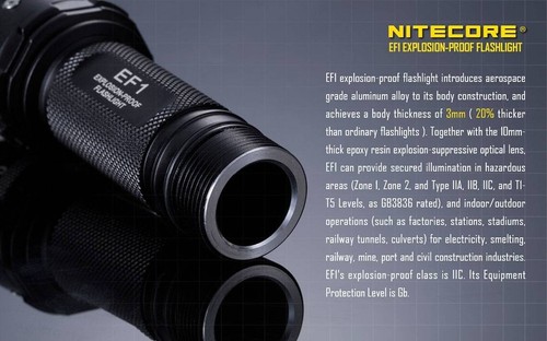 Nitecore EF1 Explosion Proof 830 Lumen Accredited Safe LED Flashlight - Holster - Foto 8 di 13