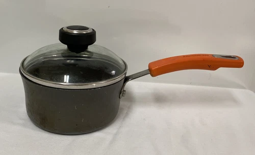 RACHAEL RAY Hard-Anodized Non-Stick Saucepan Pot w/Lid & Orange Handle - 1 QT.