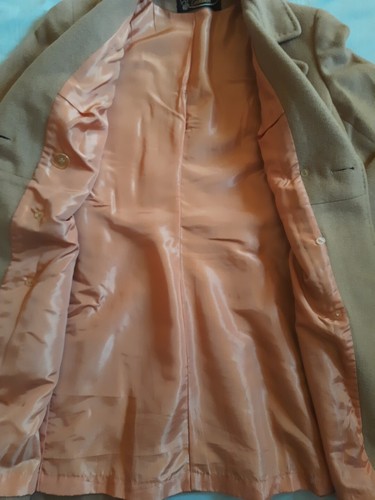 Dellbury Vintage 100% Cashmere Tan Long Double Breasted Coat Uk 12 Free Post Rai - Picture 15 of 24