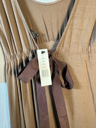 Nuevo Vestido Theory Marrón Midi Mangas Cortas Talla Pequeña S Espalda Abierta Cuello Redondo Nuevo con Etiquetas - Imagen 11 de 14