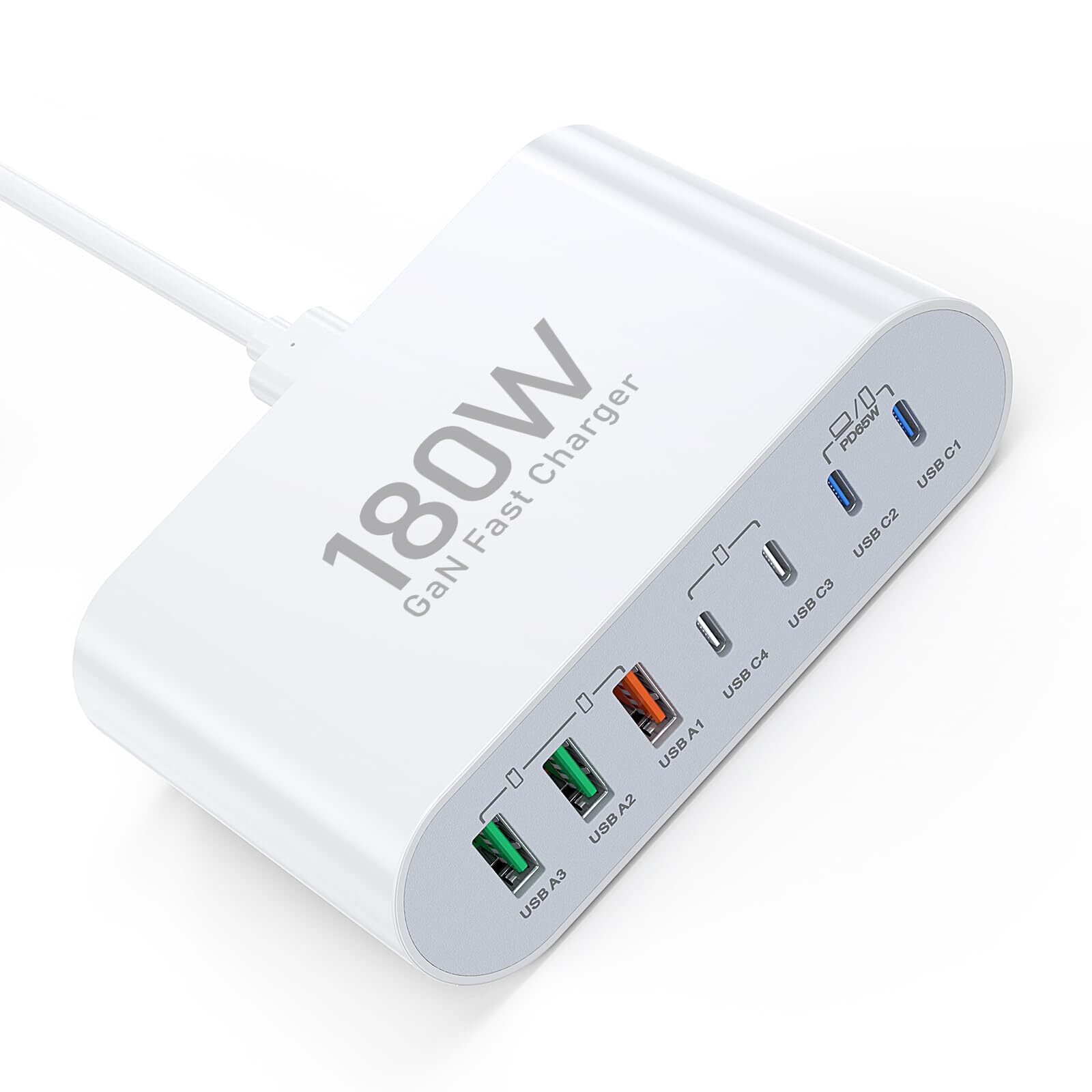 USB C Ladegerät 180 Вт GaN 7-портовый PD3.0+QC3.0 USB C Netzteil Schnellladegerät A...