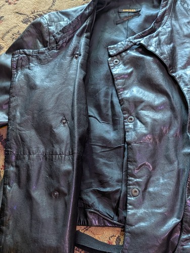 Vintage Diesel y2k SCHWARZ GOLD Lammfell Leder Cafe Racer Motorrad Jacke SM - Bild 11 von 13