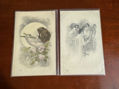 Lot of 2 Signed G&B instrument postcards baby and women instrument