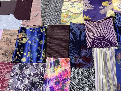 Vintage lot of Japanese kimono fabric pieces scraps silk shibori - 2.5+ pounds - Picture 18 of 21