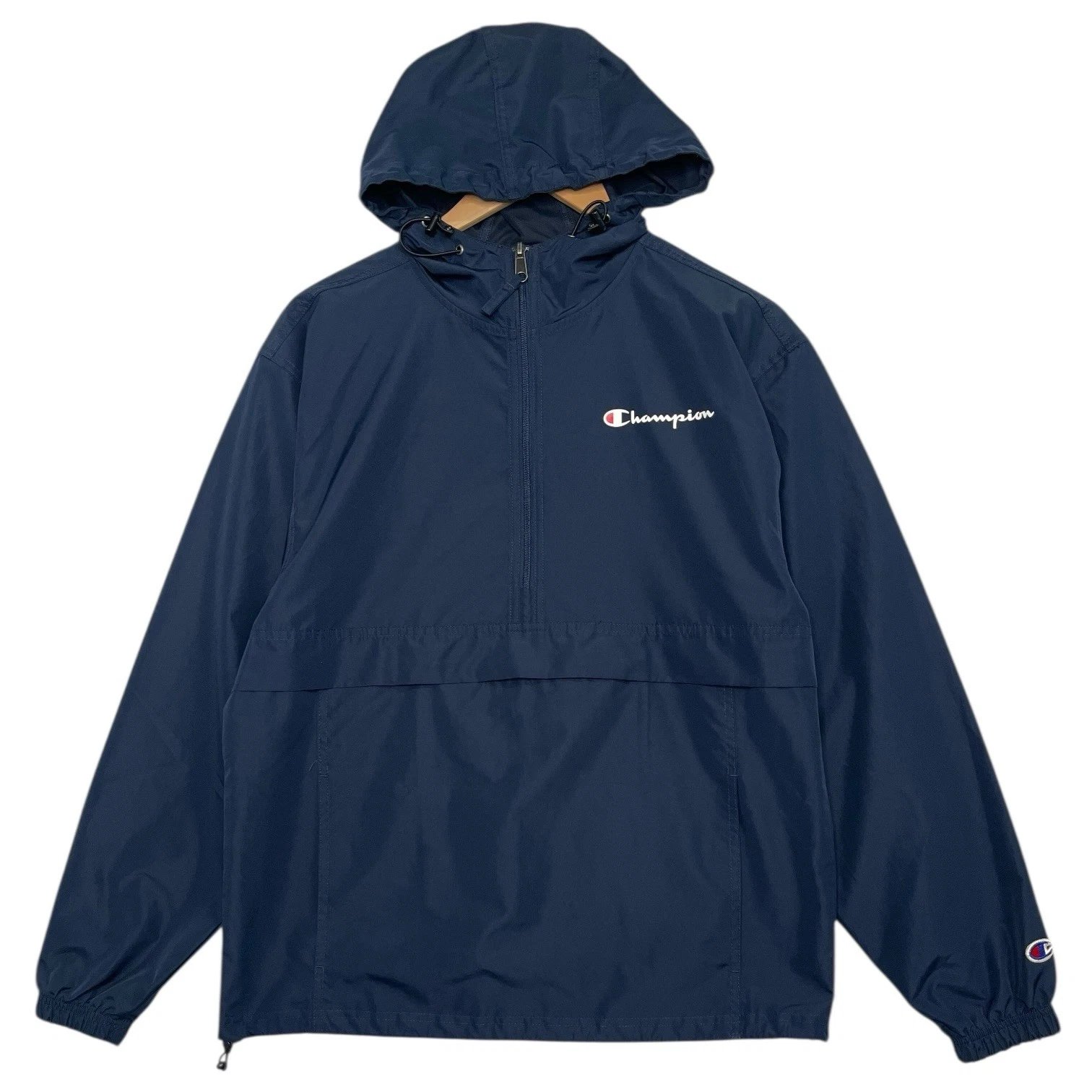 Champion Anorak Jacket Mens Small Blue Hooded Half Zip Outdoor Windbreaker