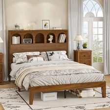 Queen Bed Frame with Storage Headboard 5 Arched Storage Compartments